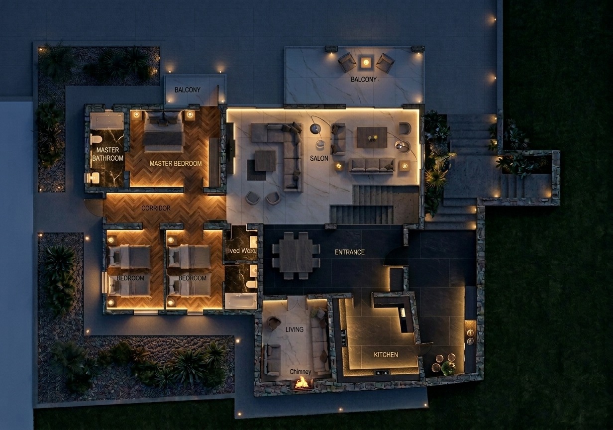Private villa — plan night view